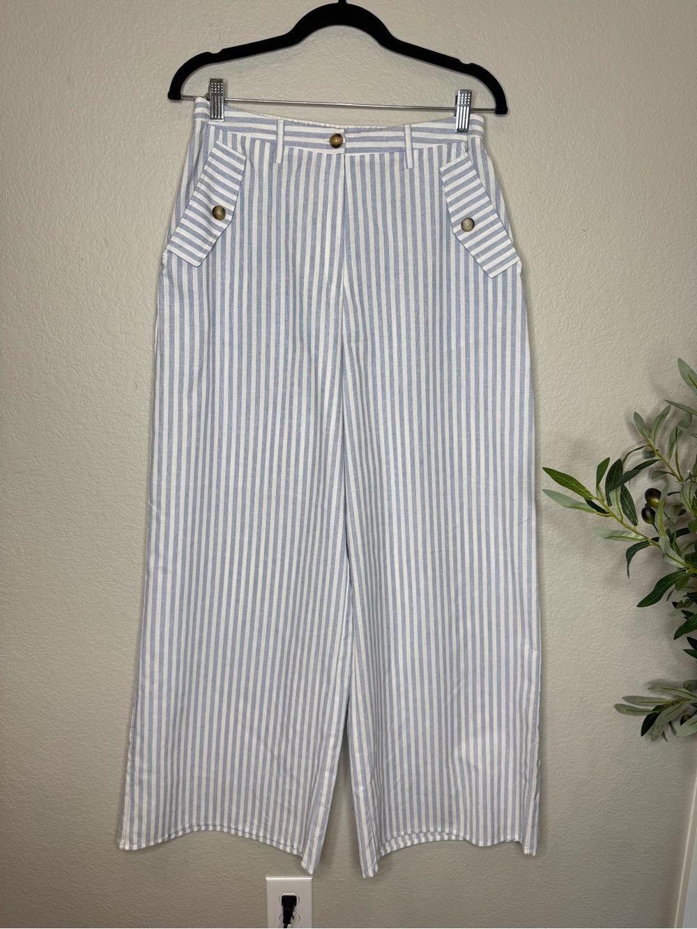 VICI Blue White Stripe Two Piece Set L XL Coastal Resort Wide leg pants - Picture 3 of 12